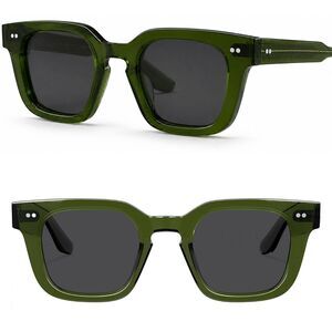 *Case Included* Men's Green Gray Polarized Square Acetate Retro Style Sunglasses